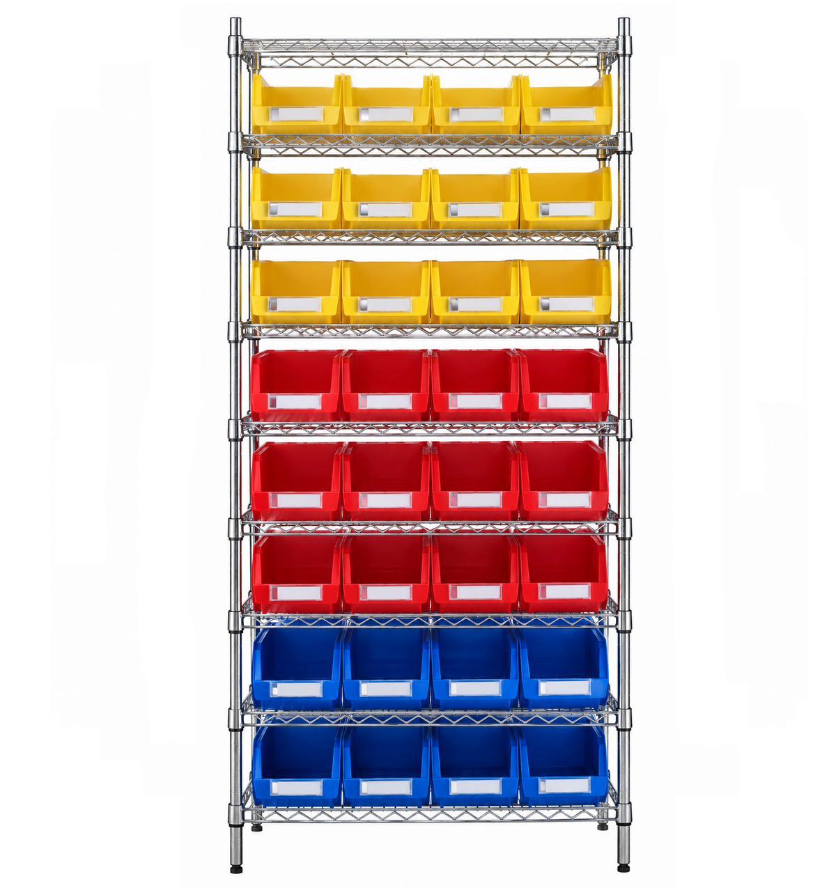 Estantería con contenedores de color azul