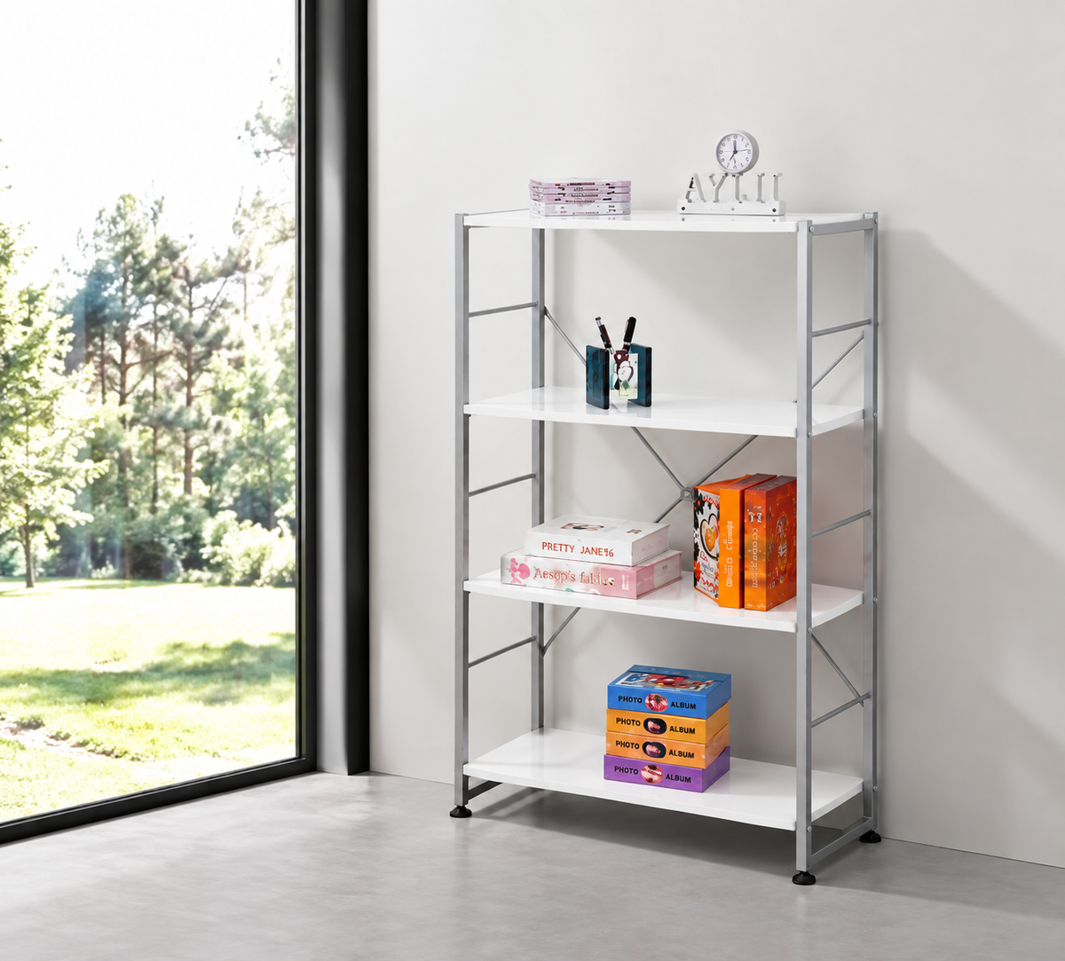 Estante estructura metálica con madera color blanco