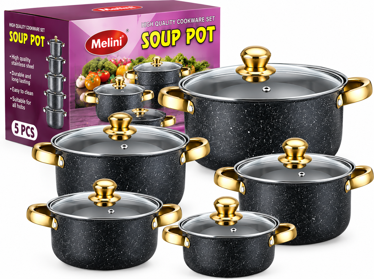 JUEGO DE OLLAS DE 10 PIEZAS EN ACERO INOXIDABLE