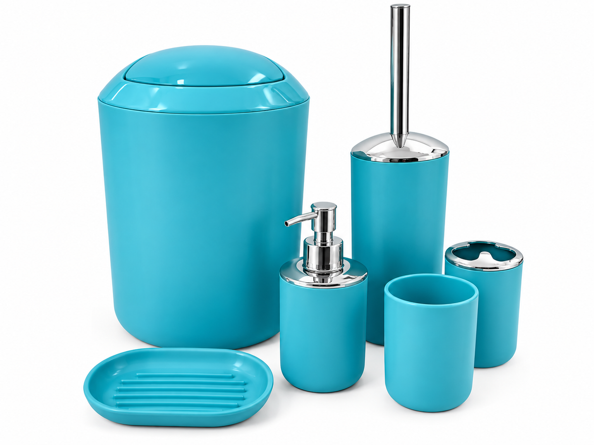 SET DE ACCESORIOS DE PLASTICO 6 PIEZAS PARA BAÑO COLOR NEGRO