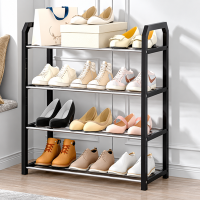 Zapatero negro de metal de 4 niveles de 58*19*58 cm