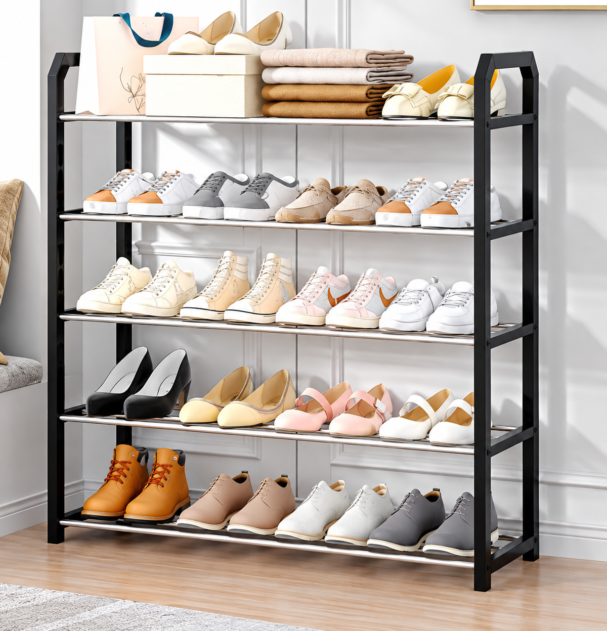Zapatero negro de metal 5 niveles de 75*19*73 cm